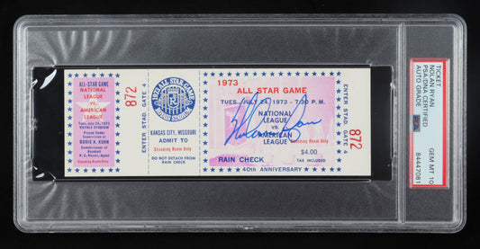Nolan Ryan Signed 1973 All-Star Game Ticket - Autograph Graded (PSA) 10