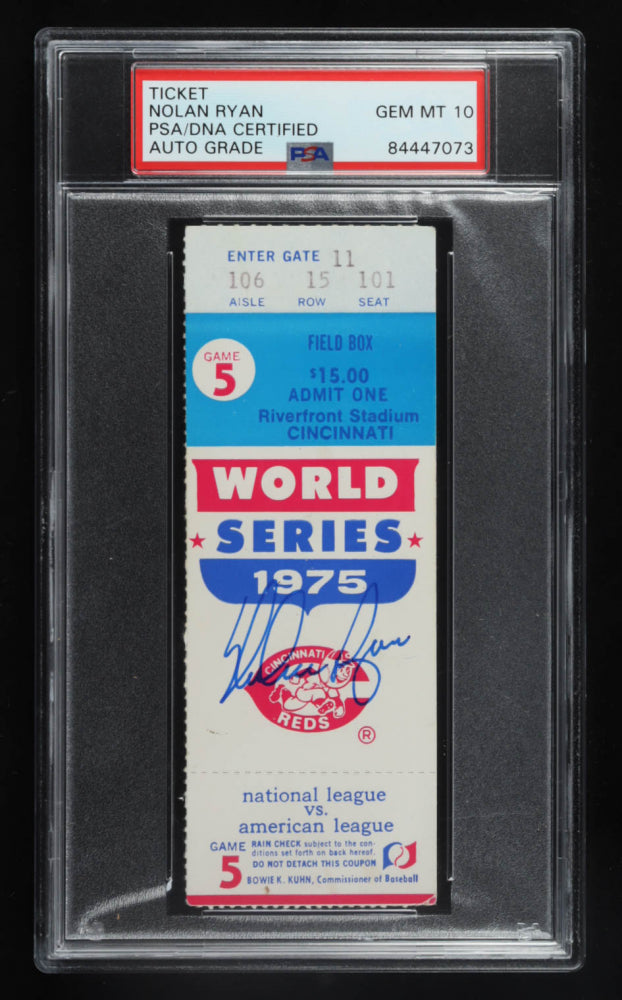 Nolan Ryan Signed 1975 World Series Ticket - Autograph Graded PSA 10