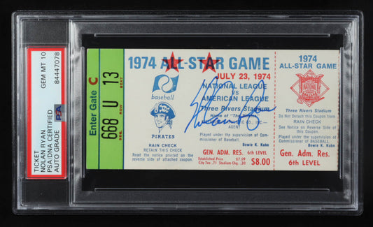 Nolan Ryan Signed 1974 All-Star Game Ticket - Autograph Graded (PSA) 10