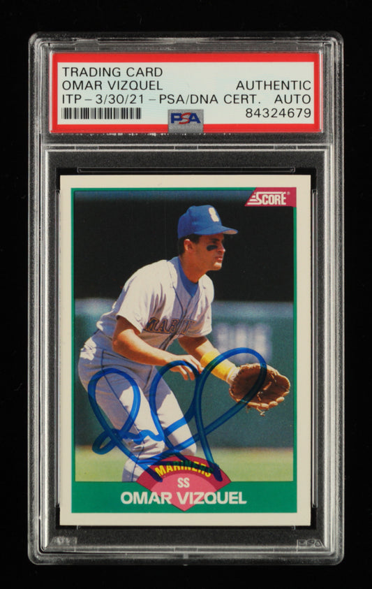 Omar Vizquel Signed 1989 Score Rookie/Traded #105T  (PSA Encapsulated) - Rookie Card