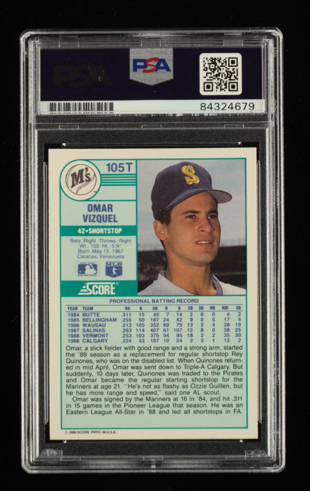 Omar Vizquel Signed 1989 Score Rookie/Traded #105T  (PSA Encapsulated) - Rookie Card