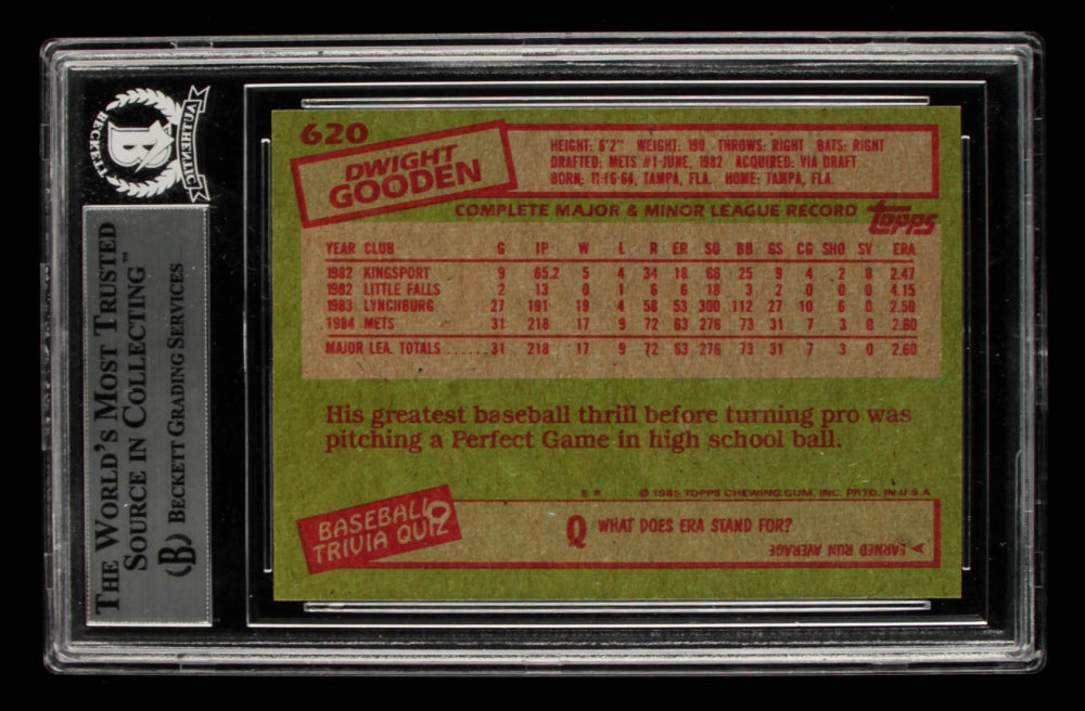 Dwight Gooden Signed 1985 Topps #620 (BGS Encapsulated) Rookie Card