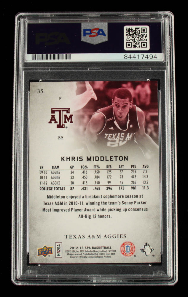 Khris Middleton Signed 2012-13 SP Authentic #35 (PSA Encapsulated) Rookie Card