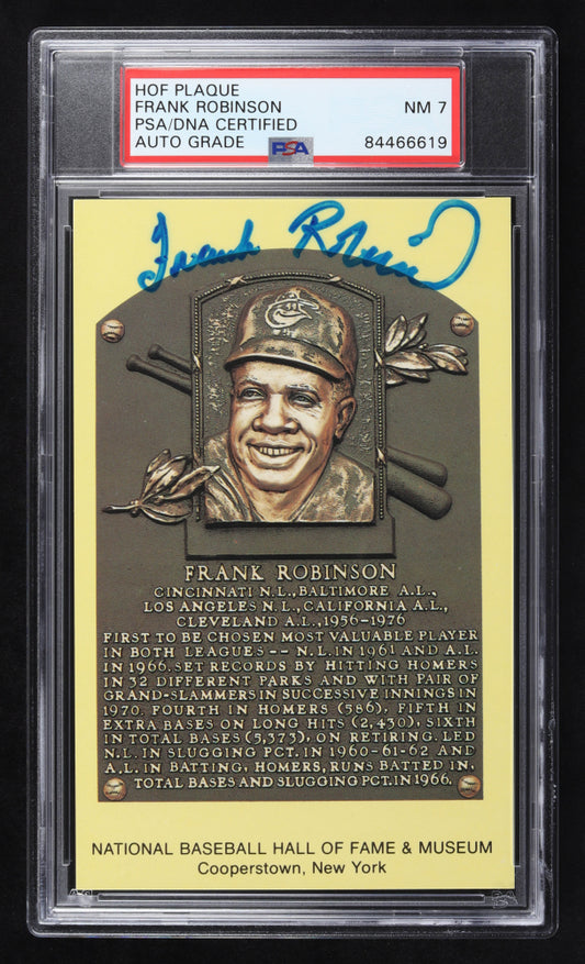 Frank Robinson Signed Hall of Fame Plaque Postcard - Autograph Graded PSA 7