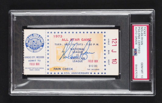 Nolan Ryan Signed 1973 MLB All-Star Game Ticket Stub - Autograph Graded (PSA) 10