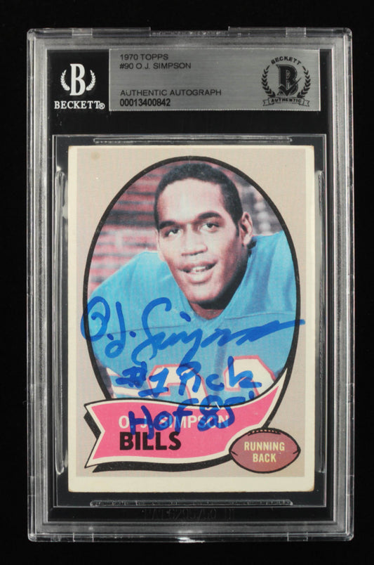 O.J. Simpson Signed 1970 Topps #90 RC Inscribed "#1 Pick" & "HOF 85" (BGS Encapsulated) Rookie Card