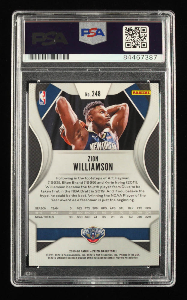 Zion Williamson Signed 2019-20 Panini Prizm #248 (PSA) Rookie Card