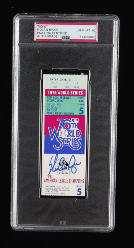 Nolan Ryan Signed 1979 World Series Ticket - Autograph Graded PSA 10