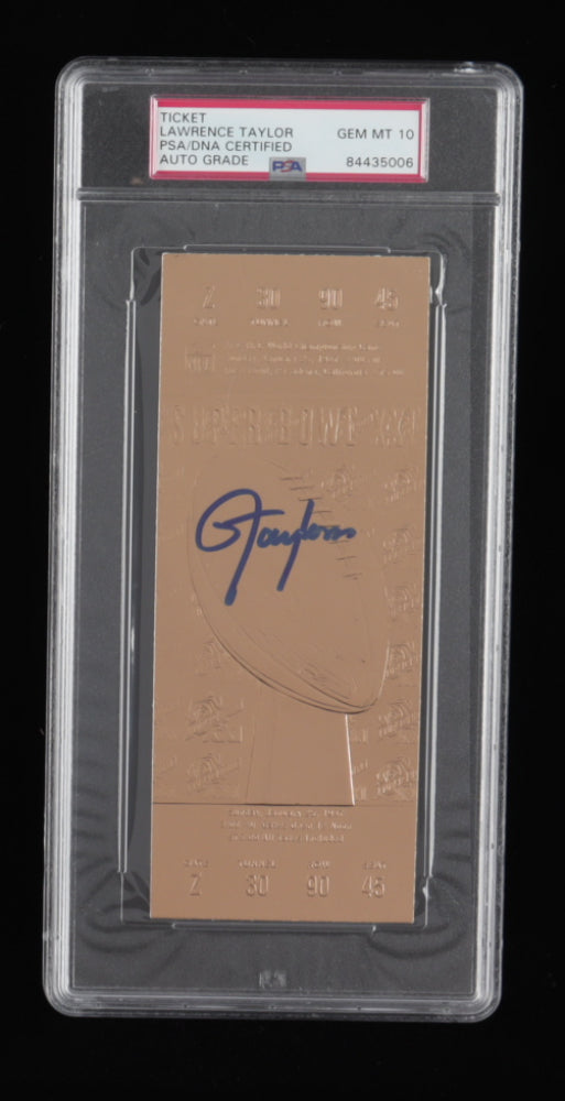 Lawrence Taylor Signed 1987 Super Bowl XXI Gold Ticket - Autograph Graded PSA 10