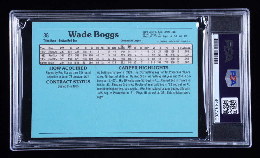 Wade Boggs Signed 1985 Donruss Action All-Stars #38 - Autograph Graded PSA 9