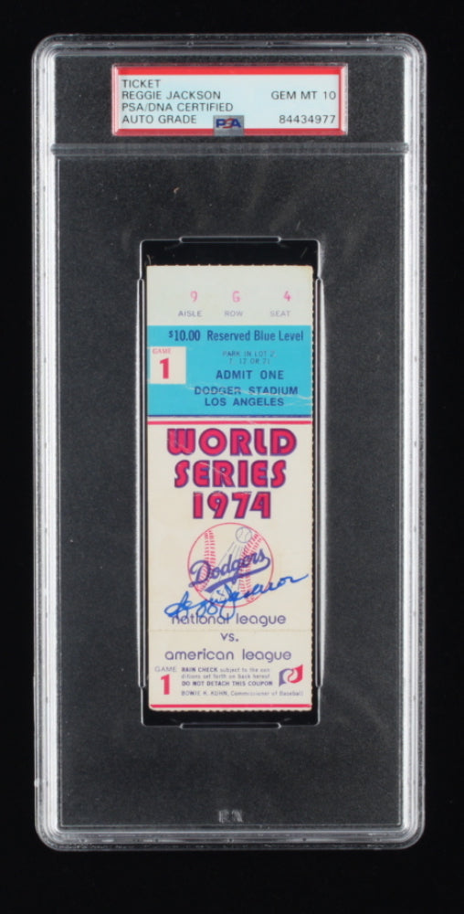 Reggie Jackson Signed 1974 World Series Game 1 Ticket - Autograph Graded (PSA) 10