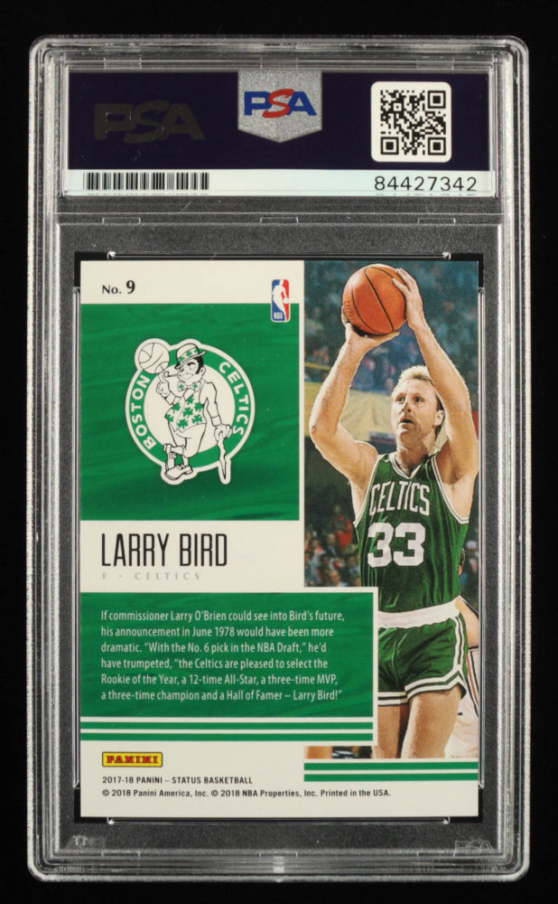 Larry Bird Signed 2017-18 Panini Status Status Quo Blue #9 - Autograph Graded PSA 10 | Serially Numbered #027/199