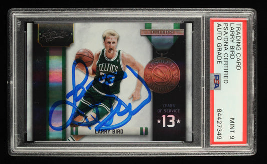 Larry Bird Signed 2010-11 Absolute Memorabilia Absolute Heroes Spectrum #10 Serially Numbered #69/100 - Autograph Graded PSA 9