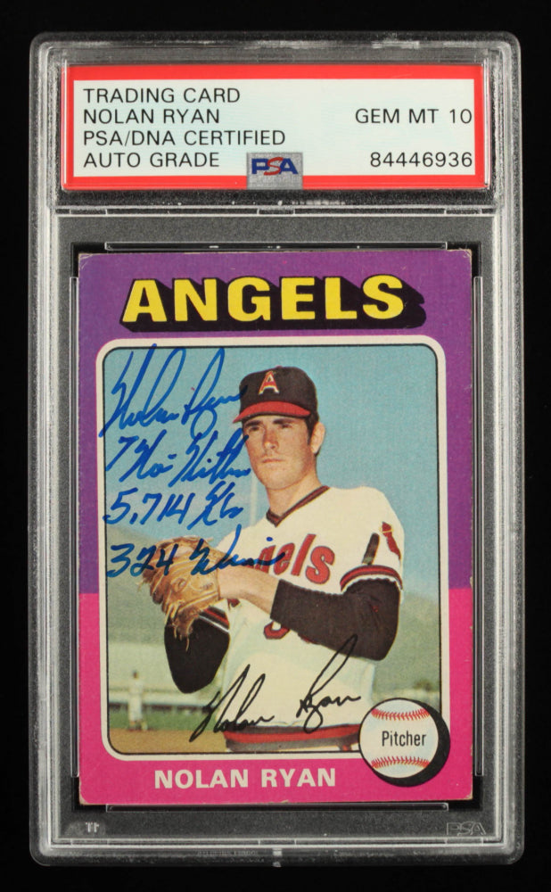 Nolan Ryan Signed 1975 Topps #500 with Multiple Inscriptions - Autograph Graded PSA 10