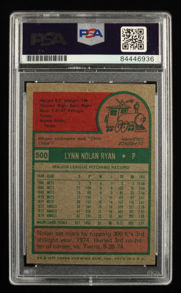 Nolan Ryan Signed 1975 Topps #500 with Multiple Inscriptions - Autograph Graded PSA 10