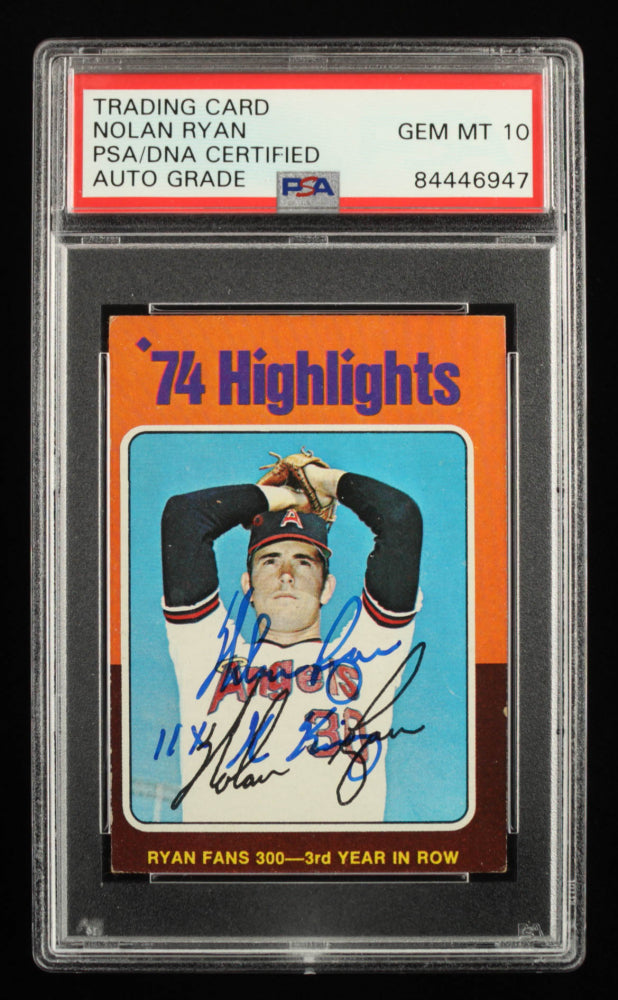 Nolan Ryan Signed 1975 Topps Mini #5 Inscribed "11x K King" - Auto Grade PSA 10