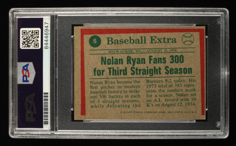 Nolan Ryan Signed 1975 Topps Mini #5 Inscribed "11x K King" - Auto Grade PSA 10