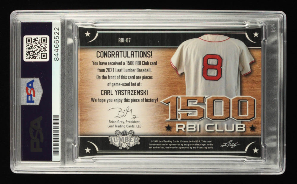 Carl Yastrzemski Signed 2021 Leaf Lumber 1500 RBI Club Platinum #RBI07 Serially Numbered #3 / 6 - Autograph Graded PSA 10