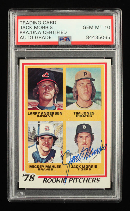 Jack Morris Signed 1978 Topps #703 Rookie Pitchers / Larry Andersen / Tim Jones / Mickey Mahler / Jack Morris DP - Auto Grade PSA 10 - Rookie Card