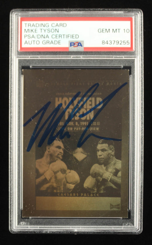 Mike Tyson Signed Holyfield / Tyson 1991 Kayo Holograms #10 - Auto Grade PSA 10