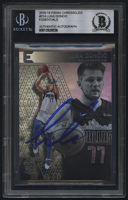 Luka Doncic Signed 2018-19 Panini Chronicles Essentials #214  (Beckett) Hand-Signed Rookie Card