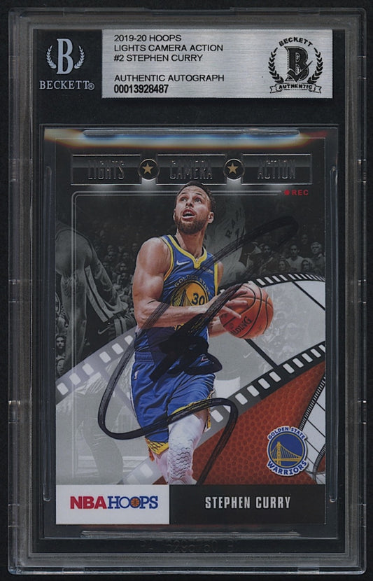 Stephen Curry Signed 2019-20 Hoops Lights Camera Action #2 (Beckett)