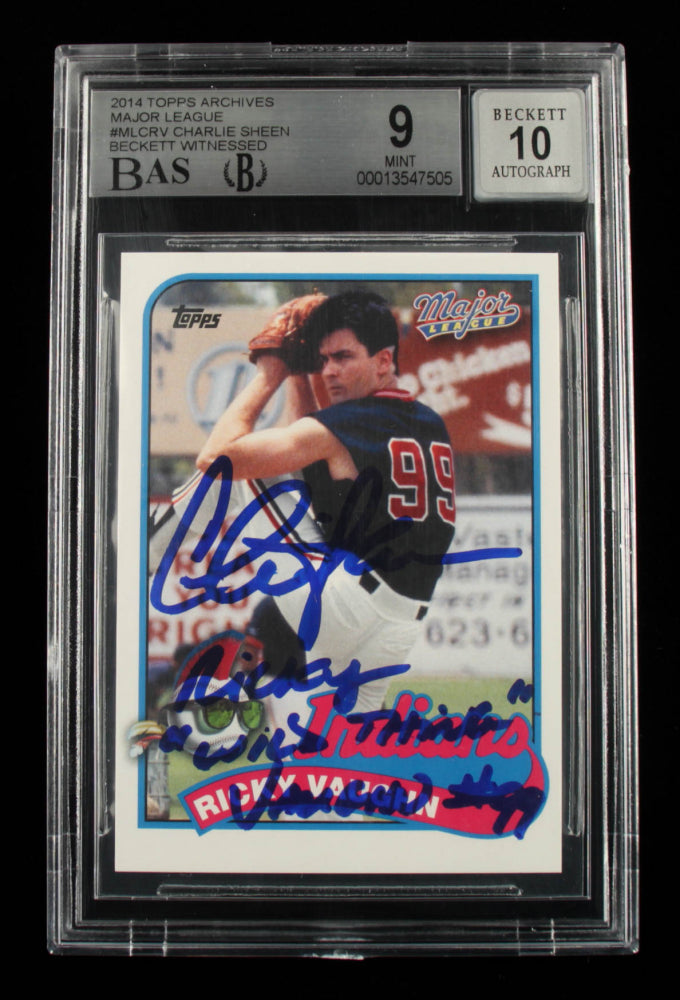 Charlie Sheen Signed 2014 Topps Archives Major League #MLCRV Inscribed "Ricky "Wild Thing" Vaughn" Card Grade (BGS 9) - Autograph Graded Beckett 10