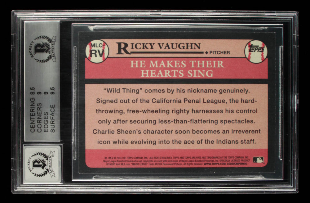 Charlie Sheen Signed 2014 Topps Archives Major League #MLCRV Inscribed "Ricky "Wild Thing" Vaughn" Card Grade (BGS 9) - Autograph Graded Beckett 10