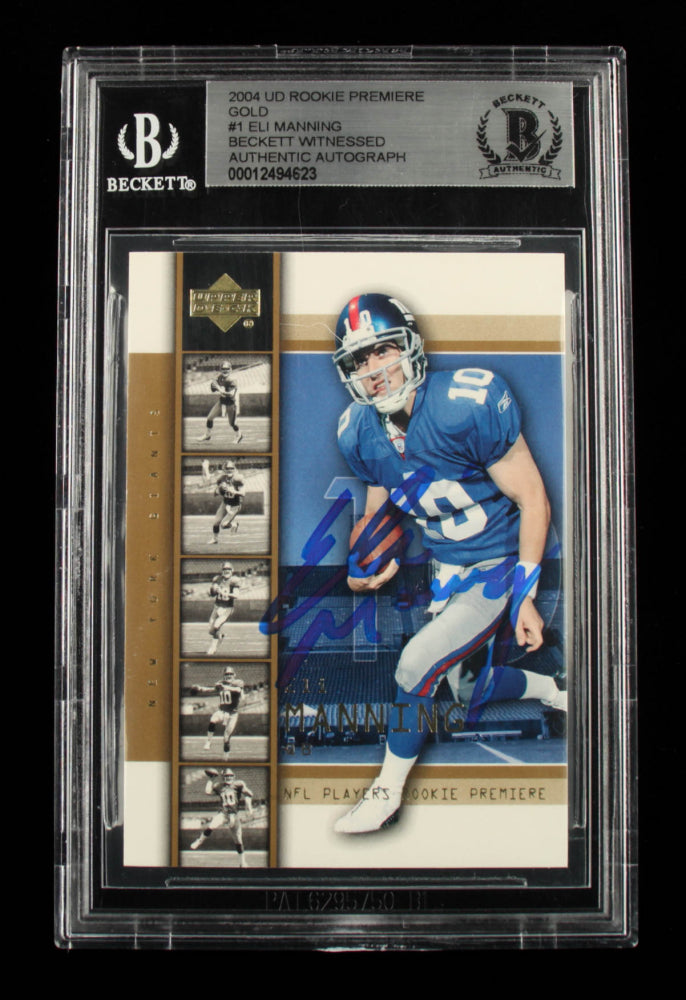 Eli Manning Signed 2004 Upper Deck Rookie Premiere Gold #1 (BGS) - Rookie Card