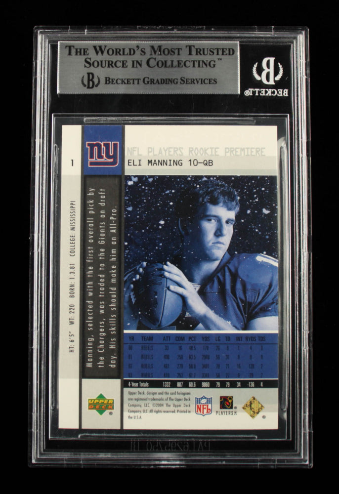 Eli Manning Signed 2004 Upper Deck Rookie Premiere Gold #1 (BGS) - Rookie Card