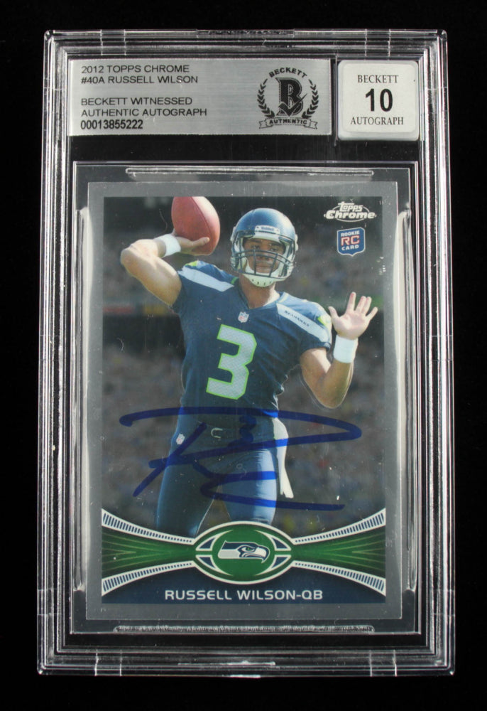 Russell Wilson Signed 2012 Topps Chrome #40A - Autograph Graded Beckett (BGS) 10 - Rookie Card