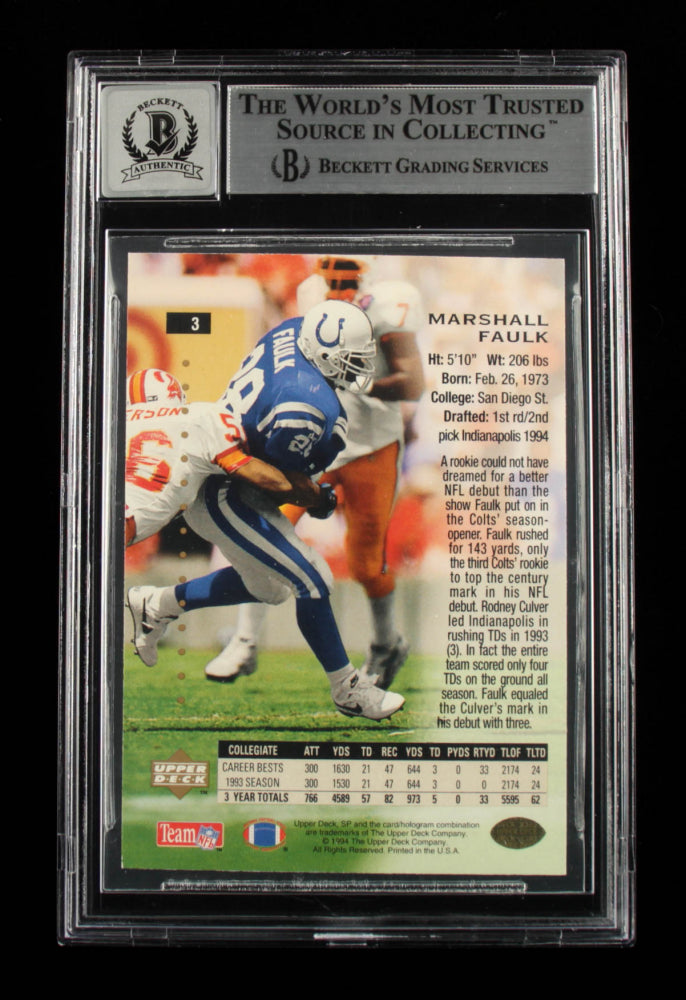 Marshall Faulk Signed 1994 SP #3 - Autograph Graded Beckett (BGS) 10 - Rookie Card