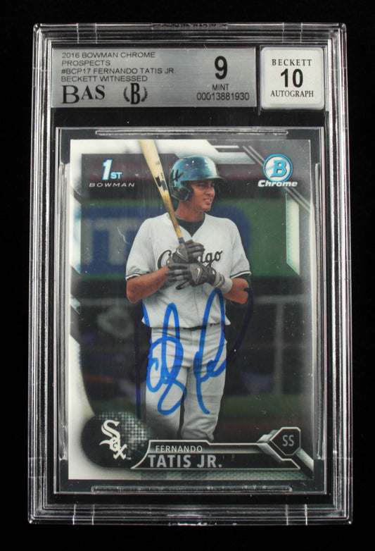 Fernando Tatis Jr. Signed 2016 Bowman Chrome Prospects #BCP17 - Card Grade (BGS 9) - Autograph Graded Beckett 10 - Rookie Card