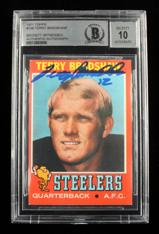 Terry Bradshaw Signed 1971 Topps #156 - Autograph Graded Beckett 10 - Rookie Card