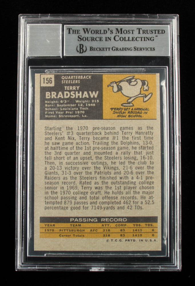 Terry Bradshaw Signed 1971 Topps #156 - Autograph Graded Beckett 10 - Rookie Card