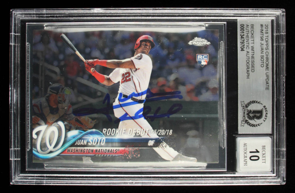 Juan Soto Signed 2018 Topps Chrome Update #HMT98 RD - Autograph Graded Beckett 10 - Rookie Card