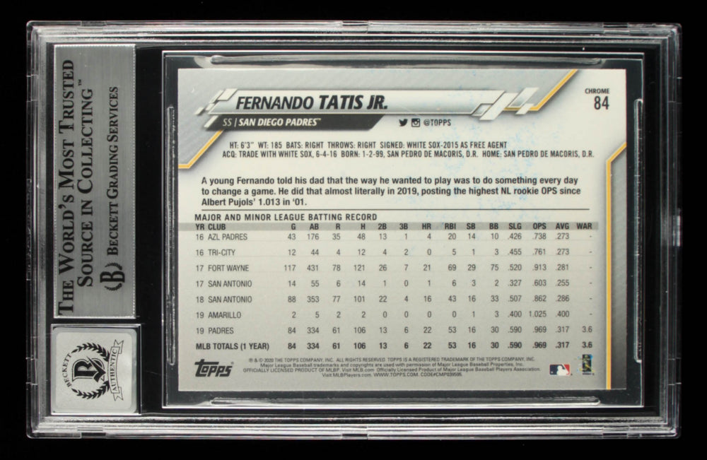 Fernando Tatis Jr. Signed 2020 Topps Chrome #84 - Autograph Graded Beckett 10