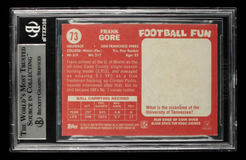 Frank Gore Signed 2005 Topps Heritage #73B 58T SP (BGS) - Rookie Card