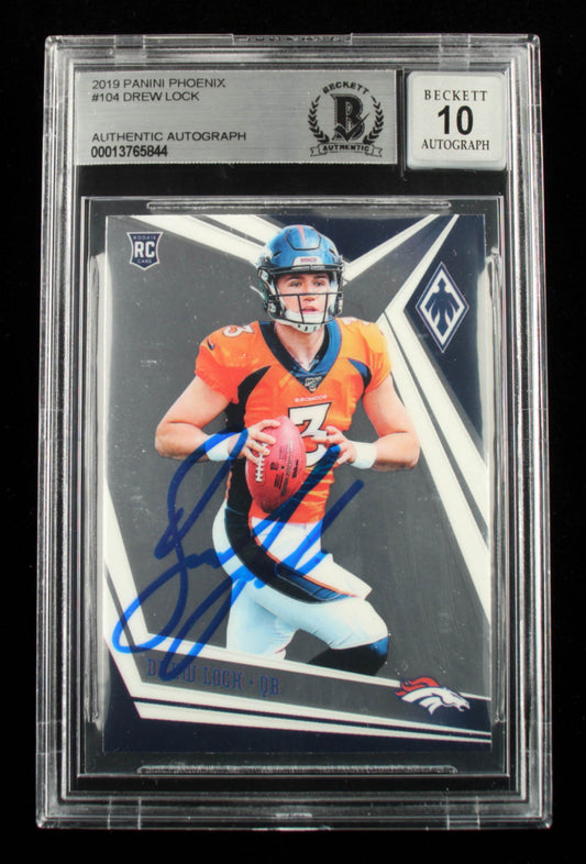 Drew Lock Signed 2019 Panini Phoenix #104 - Autograph Grade Beckett 10 - Rookie Card