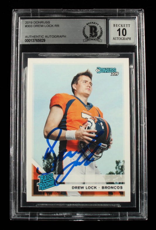 Drew Lock Signed 2019 Donruss #303 RR - Autograph Grade Beckett 10 - Rookie Card