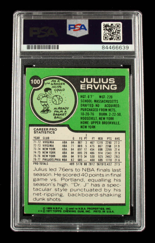 Julius Erving Signed 1977-78 Topps #100 - Autograph Graded PSA 9