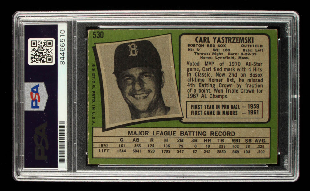 Carl Yastrzemski Signed 1971 Topps #530 - Autograph Graded PSA 10