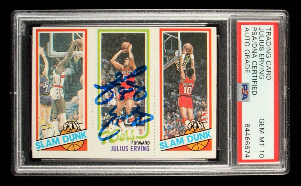 Julius Erving Signed 1980-81 Topps #176 257 Elvin Hayes SD / 181 Julius Erving / 258 Ron Brewer SD - Autograph Graded PSA 10