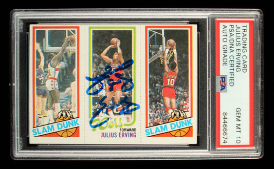 Julius Erving Signed 1980-81 Topps #176 257 Elvin Hayes SD / 181 Julius Erving / 258 Ron Brewer SD - Autograph Graded PSA 10