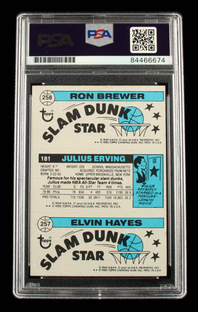 Julius Erving Signed 1980-81 Topps #176 257 Elvin Hayes SD / 181 Julius Erving / 258 Ron Brewer SD - Autograph Graded PSA 10