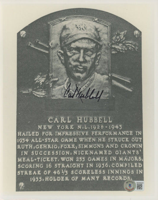 Carl Hubbell Signed 8x10 Photo (Beckett)