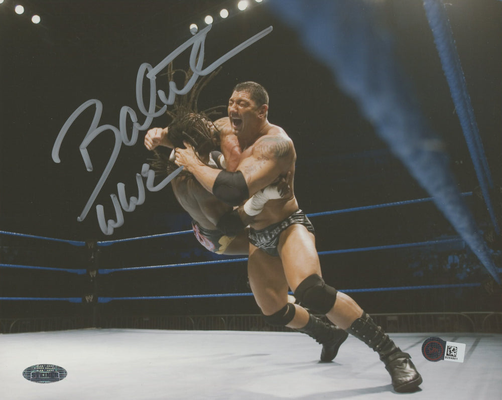 Dave Batista Signed WWE 8x10 Photo Inscribed "WWE" (Steiner & SM)