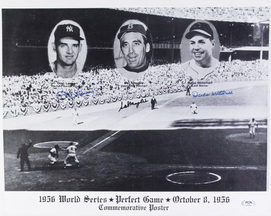 Don Larsen, Dale Mitchell & Sal Maglie Signed 14x18 Photo (PSA)