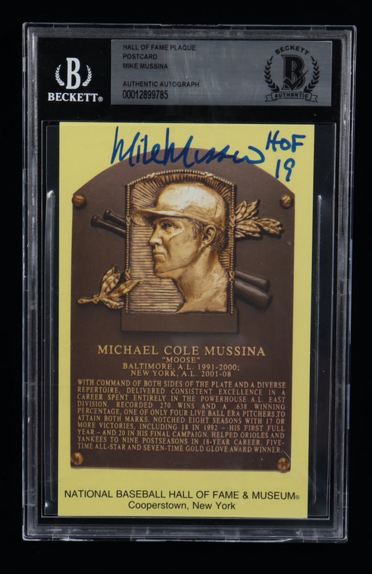 Mike Mussina Signed Hall of Fame Plaque Postcard (BGS)
