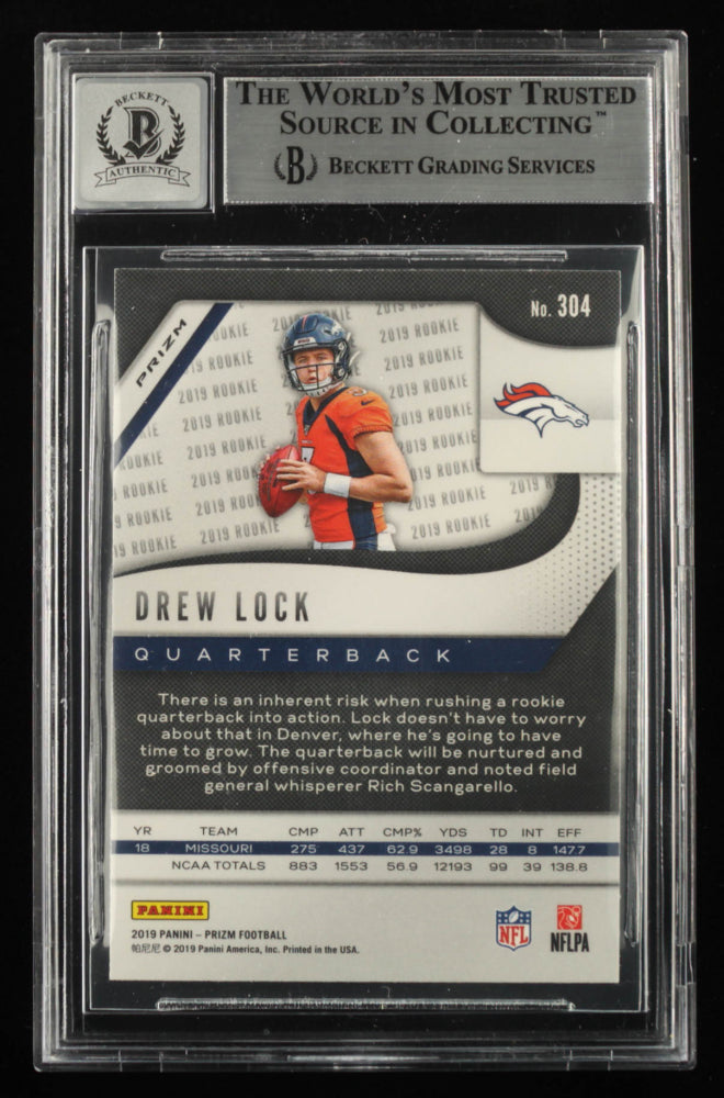 Drew Lock Signed 2019 Panini Prizm Prizms Red White and Blue #304 - Autograph Grade Beckett 10 - Rookie Card